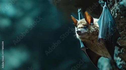 bat hangs on a rock in a dark cave then flying video