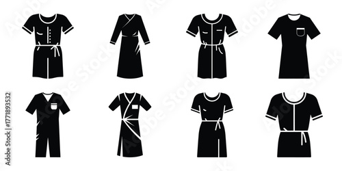 surgical gown minimal silhouette vector icon set