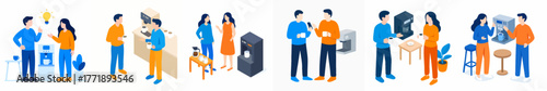 Flat Style Isometric Consumerist Illustration Various People Shopping for Goods