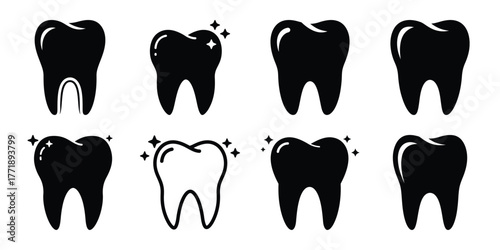 tooth minimal silhouette vector icon set