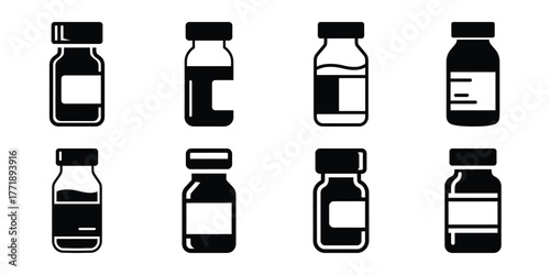 vaccine bottle minimal silhouette vector icon set