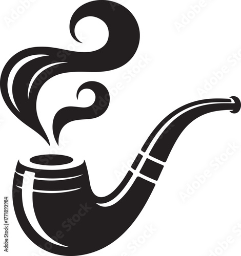 Classic smoking pipe silhouette with wisps of smoke