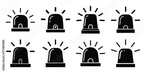 ambulance siren minimal silhouette vector icon set