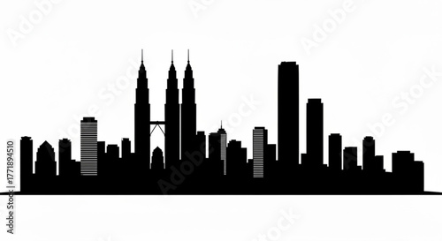 Silhouette of a city skyline with various buildings and skyscrapers against a white background view afar created with generative ai