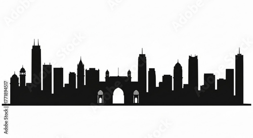 Silhouette of a cityscape featuring various buildings and structures against a white background design view created with generative ai