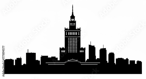 Silhouette of the warsaw skyline with the palace of culture and science as the dominant building shown created with generative ai