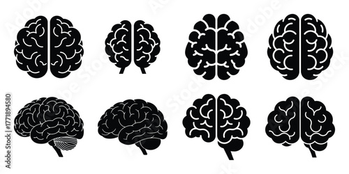 brain minimal silhouette vector icon set