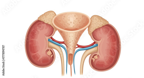 Anatomical Illustration of Human Kidneys and Urinary System