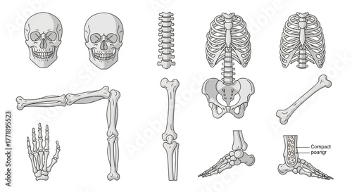 Human Skeletal System Anatomy Illustration with Bones and Joints