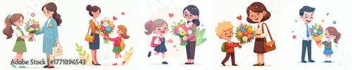 a student gives a flower gift to the teacher