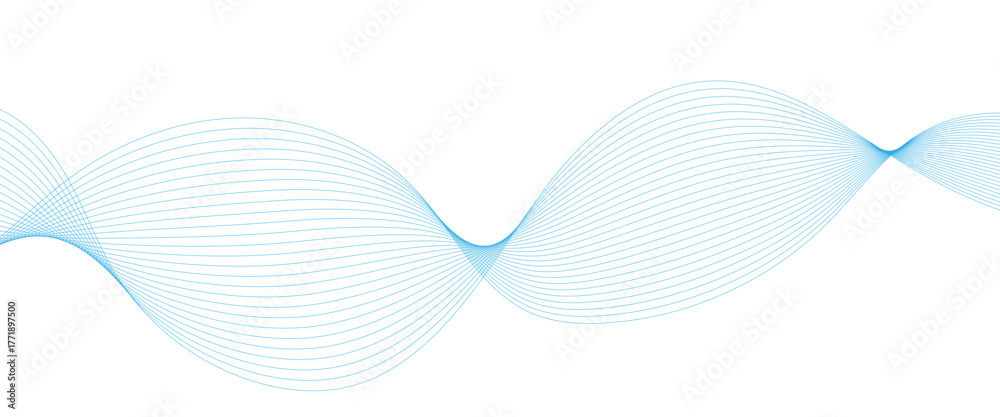 Fototapeta premium Abstract colorful blue lines on a white background. Blending gradient colors. Digital frequency track equalizer. Line art. Vector illustration.
