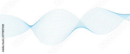 Abstract colorful blue lines on a white background. Blending gradient colors. Digital frequency track equalizer. Line art. Vector illustration.