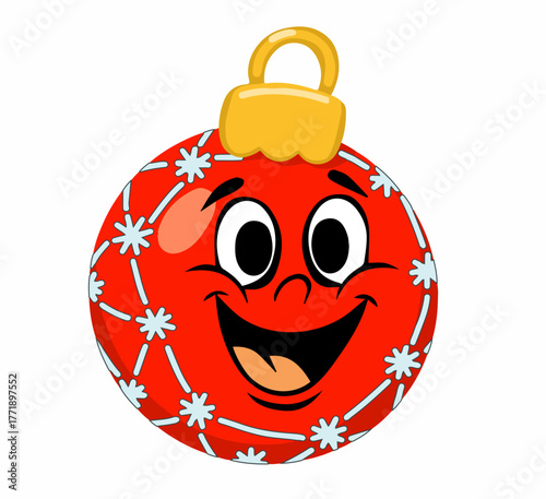 Christmas vector Christmas ball drawn in doodle style with a cartoon face.