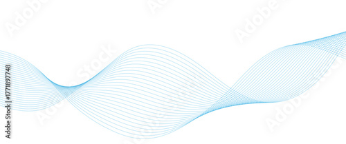 Abstract colorful blue lines on a white background. Blending gradient colors. Digital frequency track equalizer. Line art. Vector illustration.