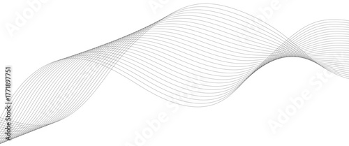Abstract wavy grey stream element for design on transparent background isolated. frequency sound wave lines, technology, data science, business wave line background. Vector illustration.