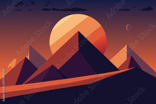 A cartoon illustration of geometric hills with circles and triangles vector illustration