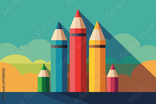 A cartoon illustration of a giant crayons and paper background vector illustration