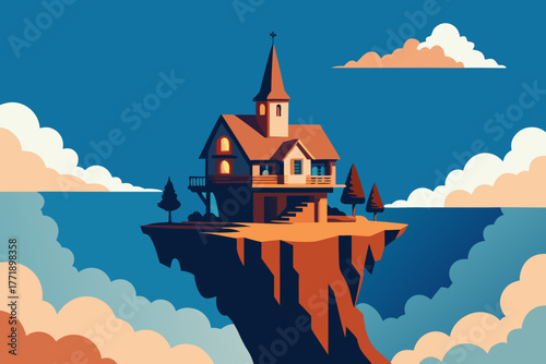 A cartoon illustration of a giant's house in the clouds vector illustration