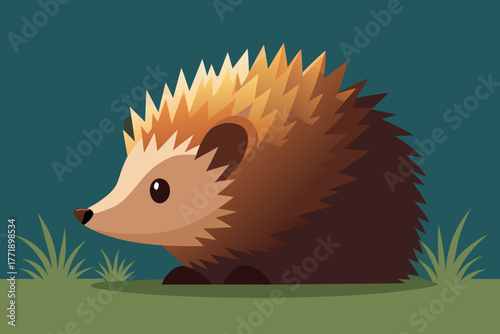 A charming cartoon of a hedgehog in the grass vector illustration
