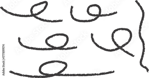 Abstract Scribble Set: Hand-Drawn Black Textured Loops, Swirls & Wavy Line Isolated on White Background