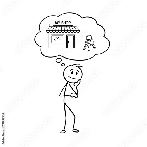 Person thinking about starting a business with shop concept  