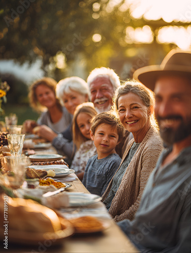 Family Gathering for Outdoor Dinner at Sunset