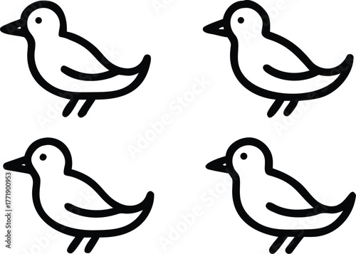 Four identical birds side by side, creating a pattern. The birds are black outlines on the white background