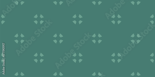 Simple geometric floral seamless pattern. Subtle minimalist vector texture with stylized flower silhouettes. Retro vintage old-fashioned background in green color. Repeated design for print, textile
