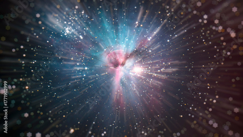 Vibrant cosmic nebula explodes with starlight and energy, hinting at universal creation and infinite possibilities for science and exploration.