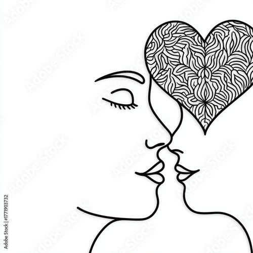 Aesthetic Decor for Couple Spaces Artistic representation of a loving couple sharing an intimate moment, symbolized by a heart, showcasing love and connection.