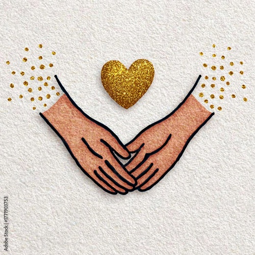 Therapy & Healing Relationship Graphics Two hands gently holding each other with a glittery heart above, symbolizing love and connection in a warm, artistic style.