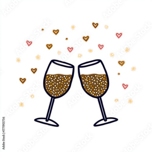 Aesthetic Decor for Couple Spaces Aesthetic Decor for Couple Spaces Two sparkling glasses clinking together, surrounded by colorful hearts, celebrating love and joy.