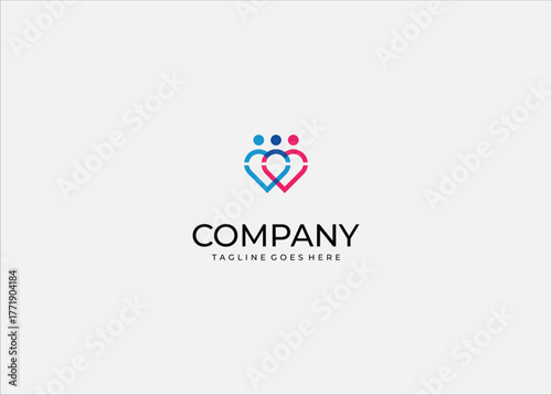 Abstract Interlocking Hearts People Vector Logo for Community Teamwork Social Network Love Relationship Care Service or Modern Collaboration Brand