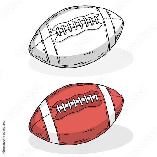 Palla ovale da rugby. Disegno simpatico stile fumetto vettoriale editabile