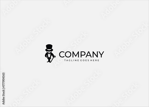 Gentleman Top Hat Mascot Vector Logo for Luxury Class Magic Entertainment Bar Business Formal Service or Modern Classic Men's Brand Identity