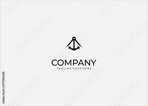 Anchor Compass Vector Logo for Maritime Navigation Security Stability Travel Marine Ship Sailing Abstract or Modern Minimalist Corporate Brand Identity