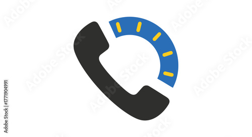 Black telephone handset with a blue and yellow signal arc design