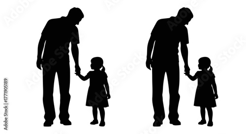 Family silhouette showing two fathers and their daughters walking together