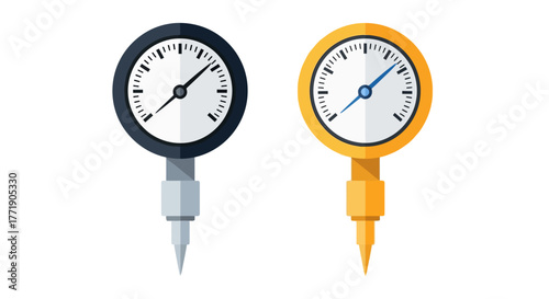 Two pressure gauges with different color schemes are displayed prominently