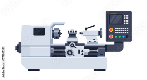 Modern industrial lathe machine with digital control panel precision engineering tool