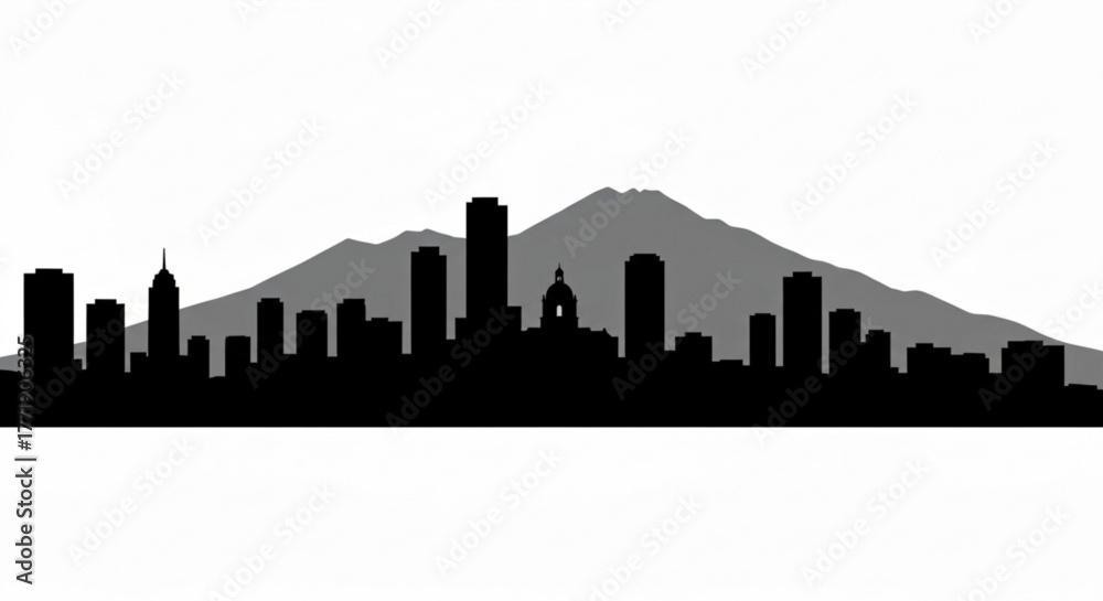 Naklejka premium City skyline silhouette with mountain range in the background in black and white colors view created with generative ai