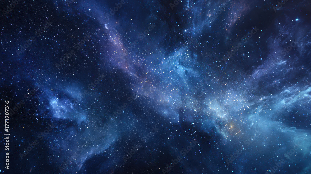 Fototapeta premium Deep Space Nebula Background, Colorful Gas and Star Clouds in Blue and Purple Cosmic Sky.
