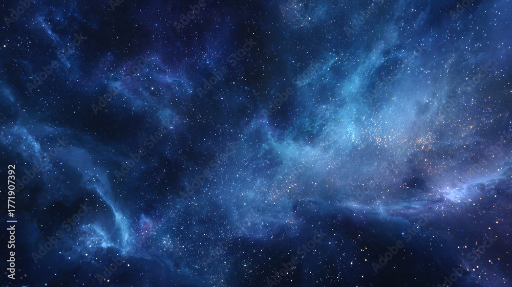 Obraz premium Deep Space Nebula Background, Colorful Gas and Star Clouds in Blue and Purple Cosmic Sky.