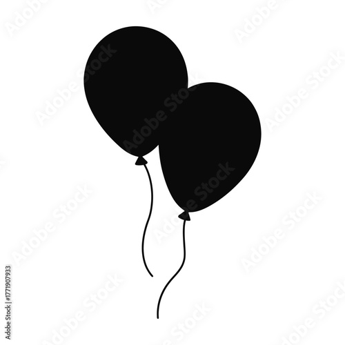 Two black balloons tied together with strings silhouette