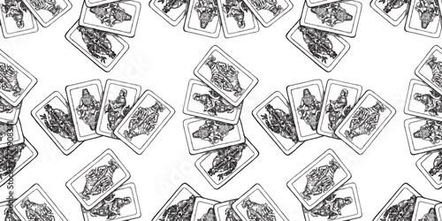 Four kings playing cards, seamless pattern, vector background, hand drawn, wallpaper, paper