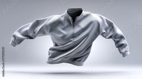 Sweater floating against a soft gray background in a studio setting