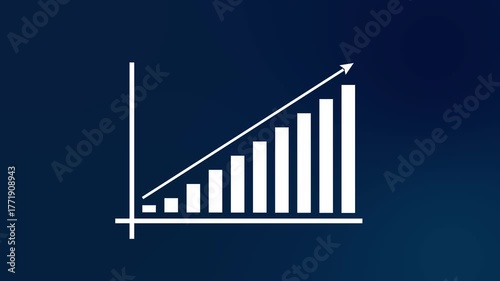 Growth Chart With Upward Arrow And Bars On A Bright Cyan Line Graph Against A Night Sky.
