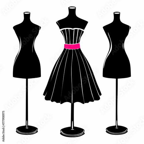 triple atelier forms in pink-belted noir sheath seamlined centerpiece and vacant twin echoes