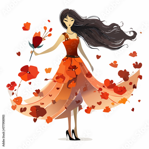 poppy-petal siren in ember bloom gown, petal-drift couture and poised heel reverie