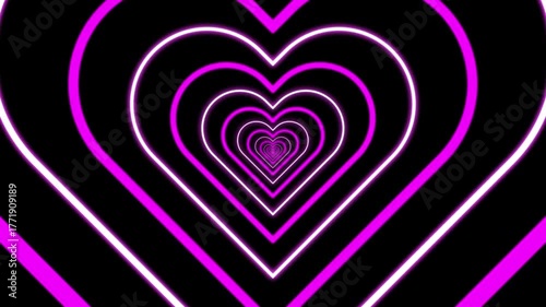 Neon Pink Heart Pattern With Concentric Hearts On Black Background For Love And Romance.